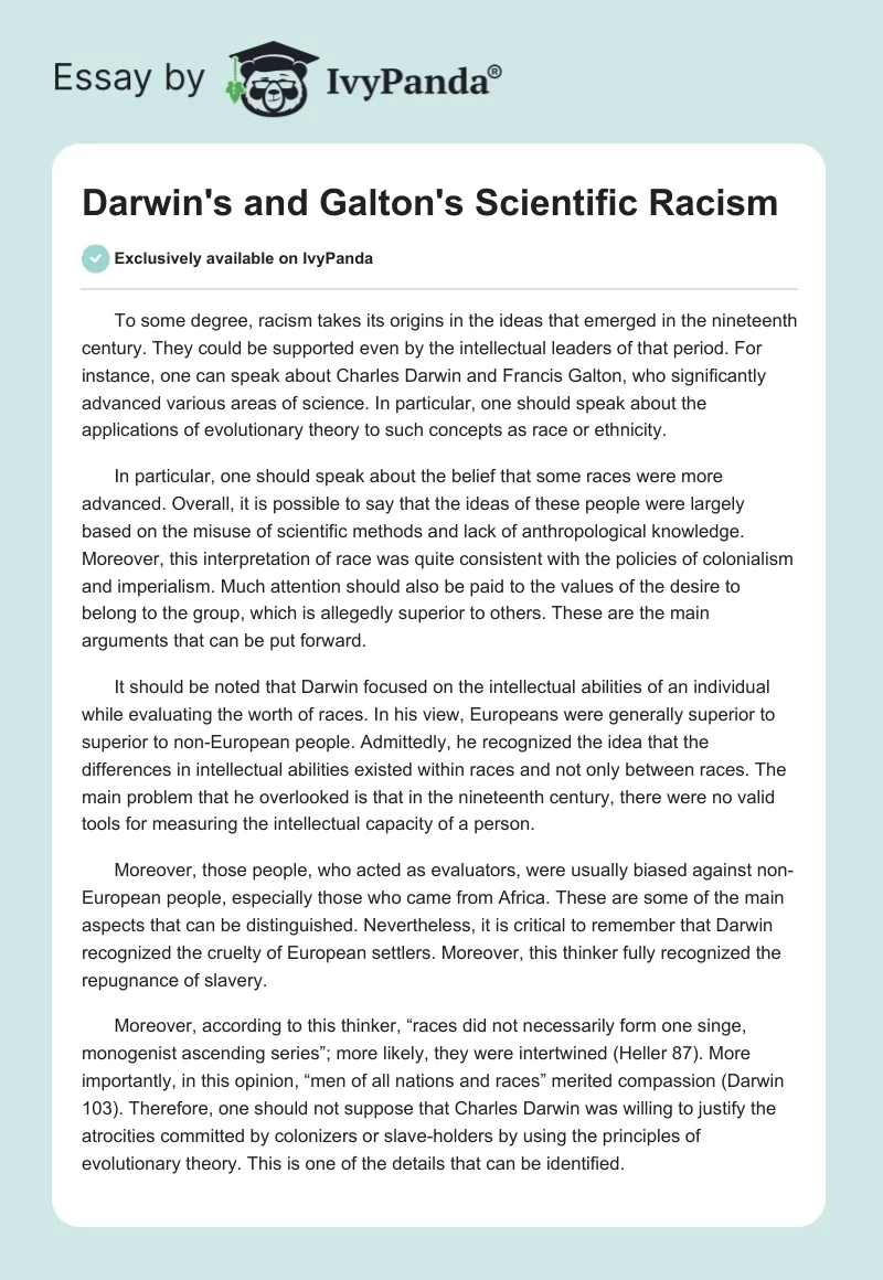 Darwin's and Galton's Scientific Racism. Page 1