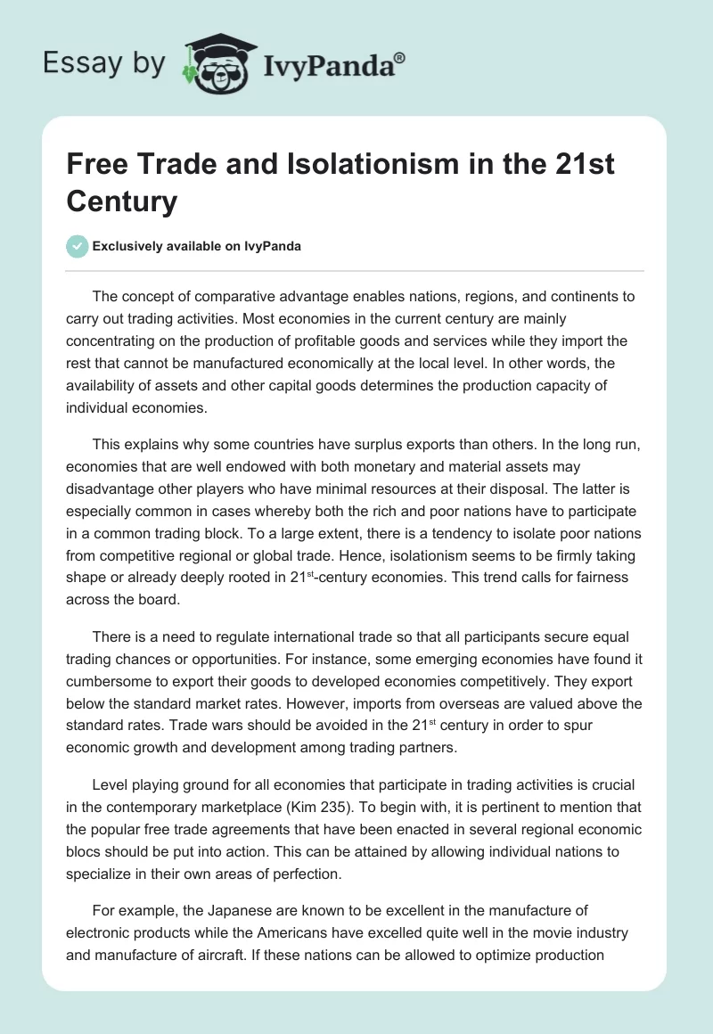 Free Trade and Isolationism in the 21st Century. Page 1