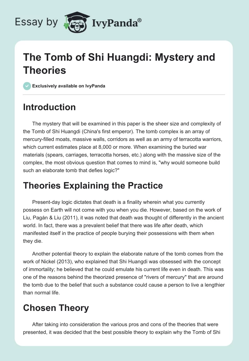 The Tomb of Shi Huangdi: Mystery and Theories. Page 1