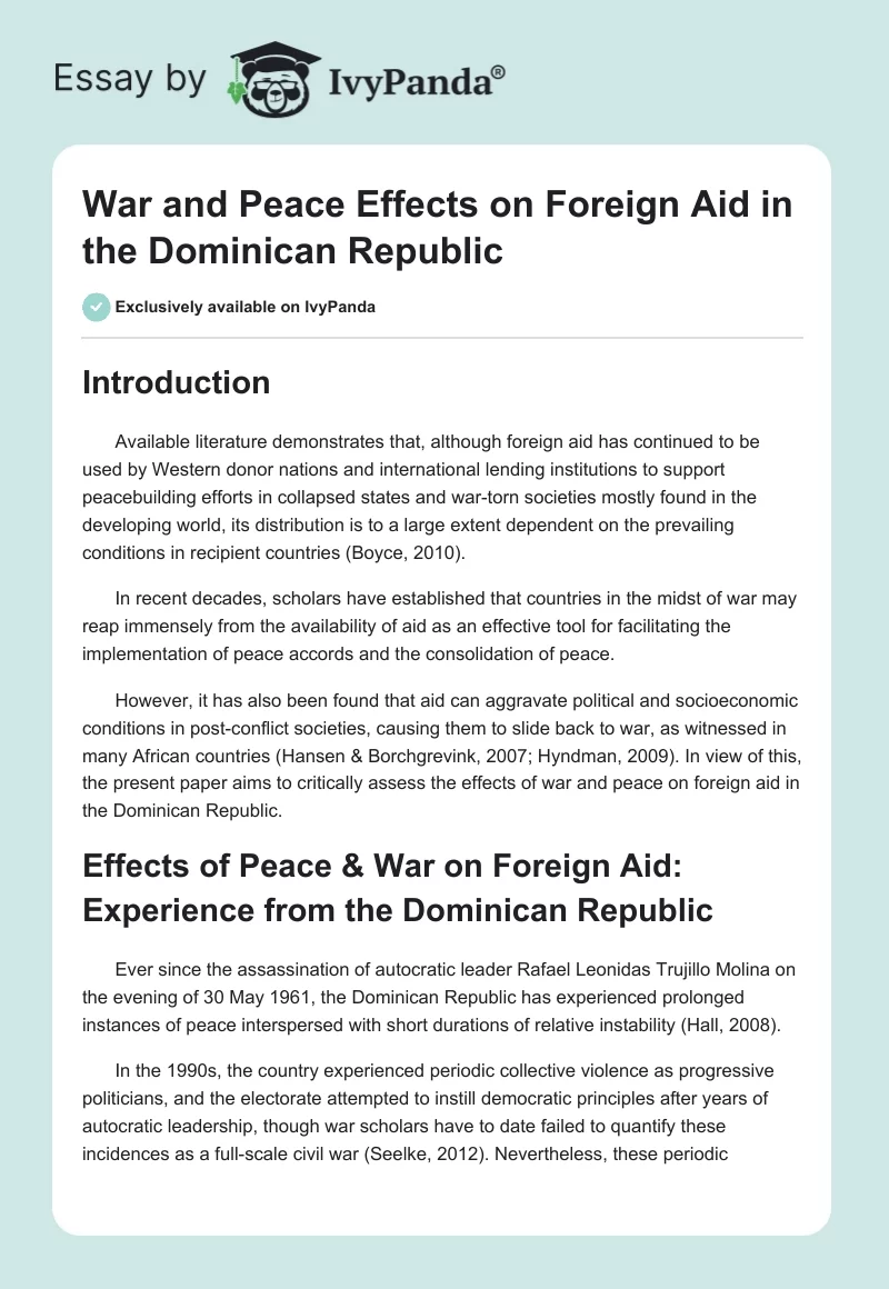 War and Peace Effects on Foreign Aid in the Dominican Republic. Page 1