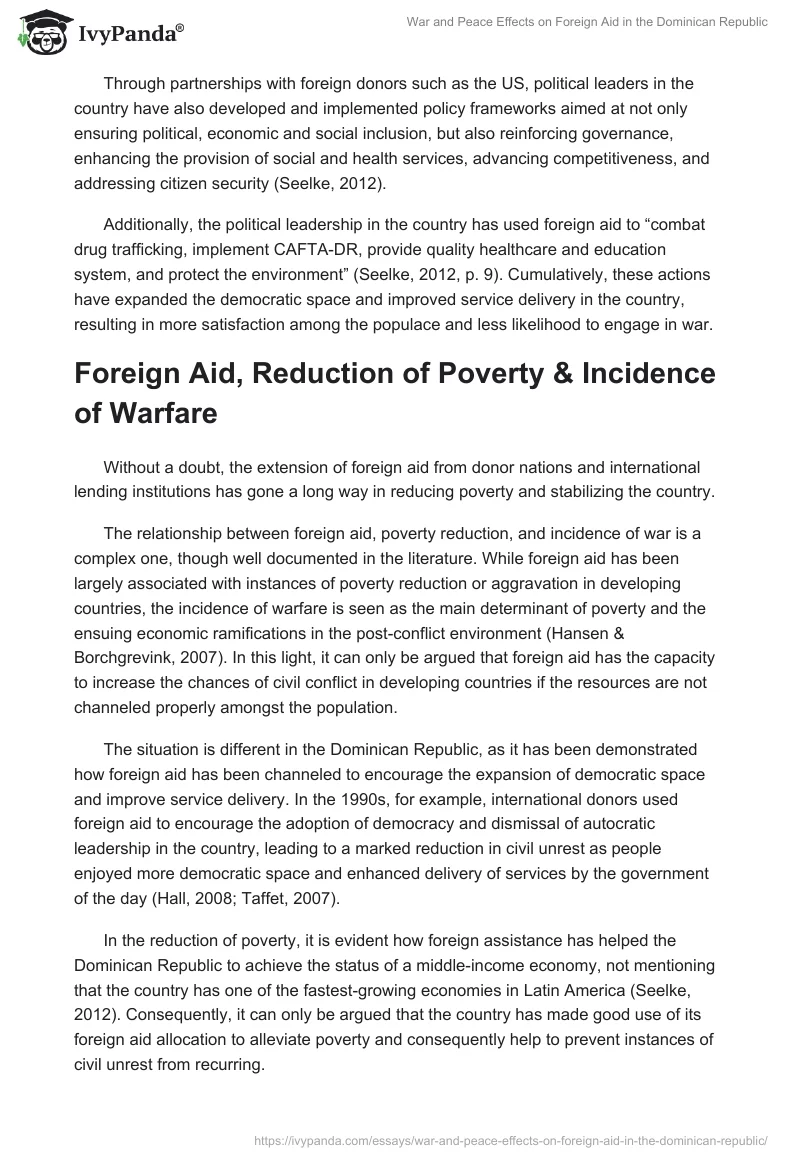 War and Peace Effects on Foreign Aid in the Dominican Republic. Page 3