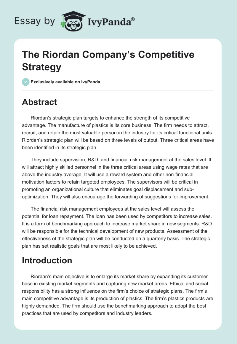 The Riordan Company’s Competitive Strategy. Page 1