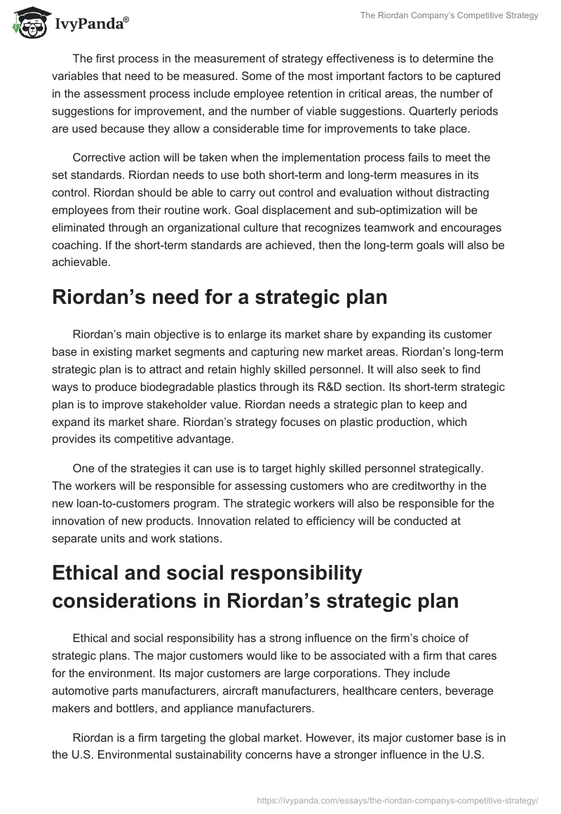 The Riordan Company’s Competitive Strategy. Page 2