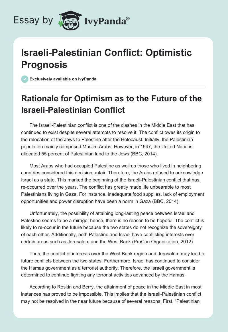 Israeli-Palestinian Conflict: Optimistic Prognosis. Page 1
