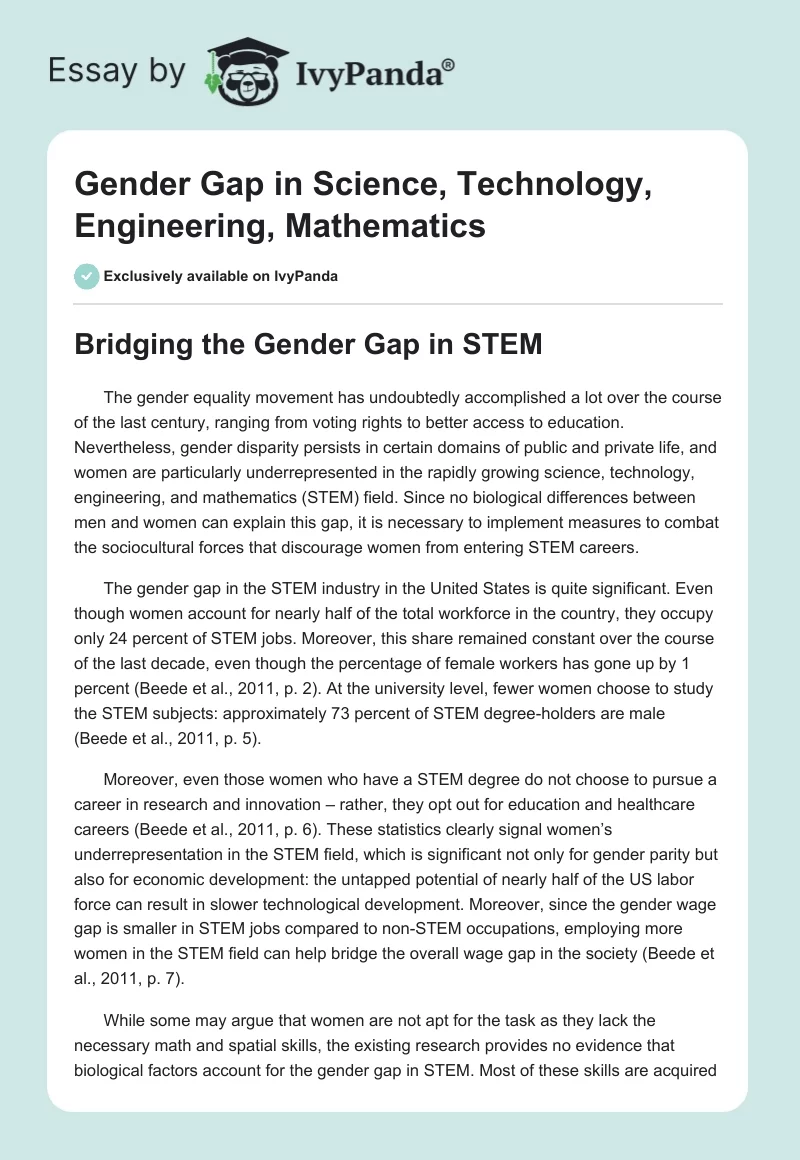 Gender Gap in Science, Technology, Engineering, Mathematics. Page 1