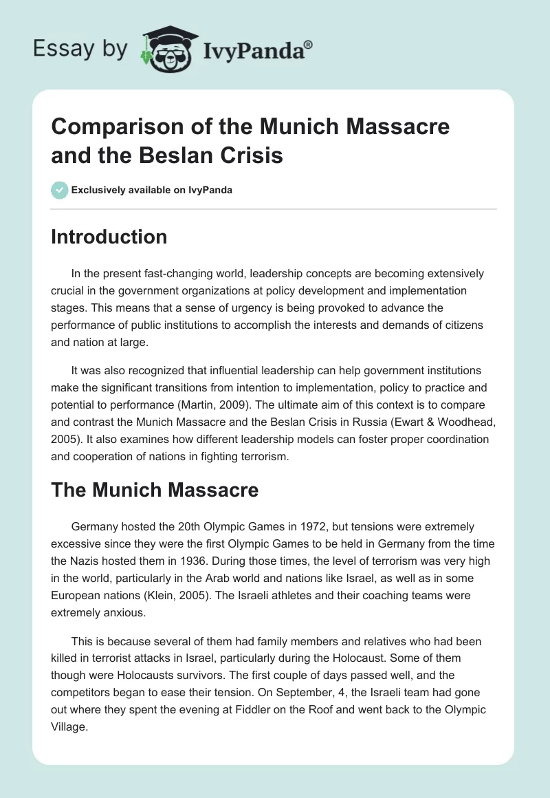 Comparison of the Munich Massacre and the Beslan Crisis. Page 1