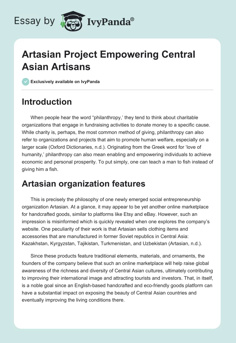 Artasian Project Empowering Central Asian Artisans. Page 1