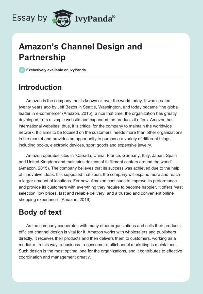 Amazon’s Channel Design and Partnership. Page 1