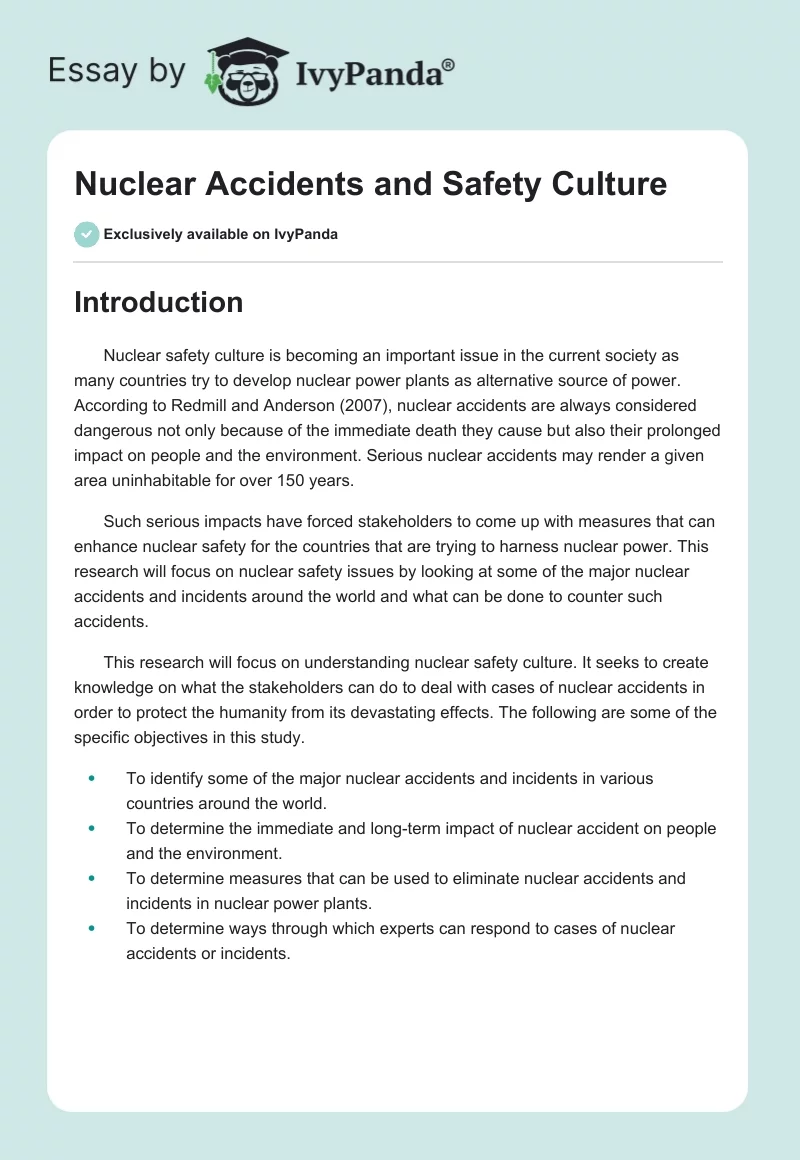 Nuclear Accidents and Safety Culture. Page 1