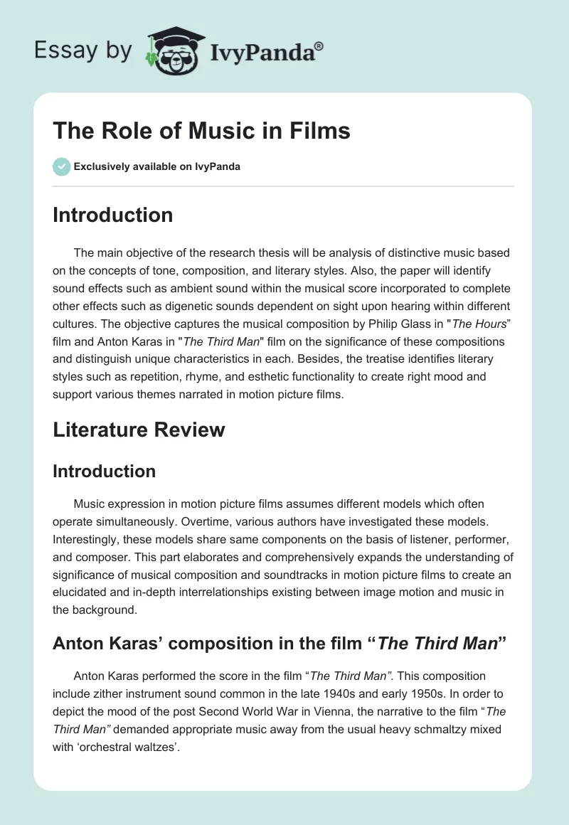 The Role of Music in Films. Page 1