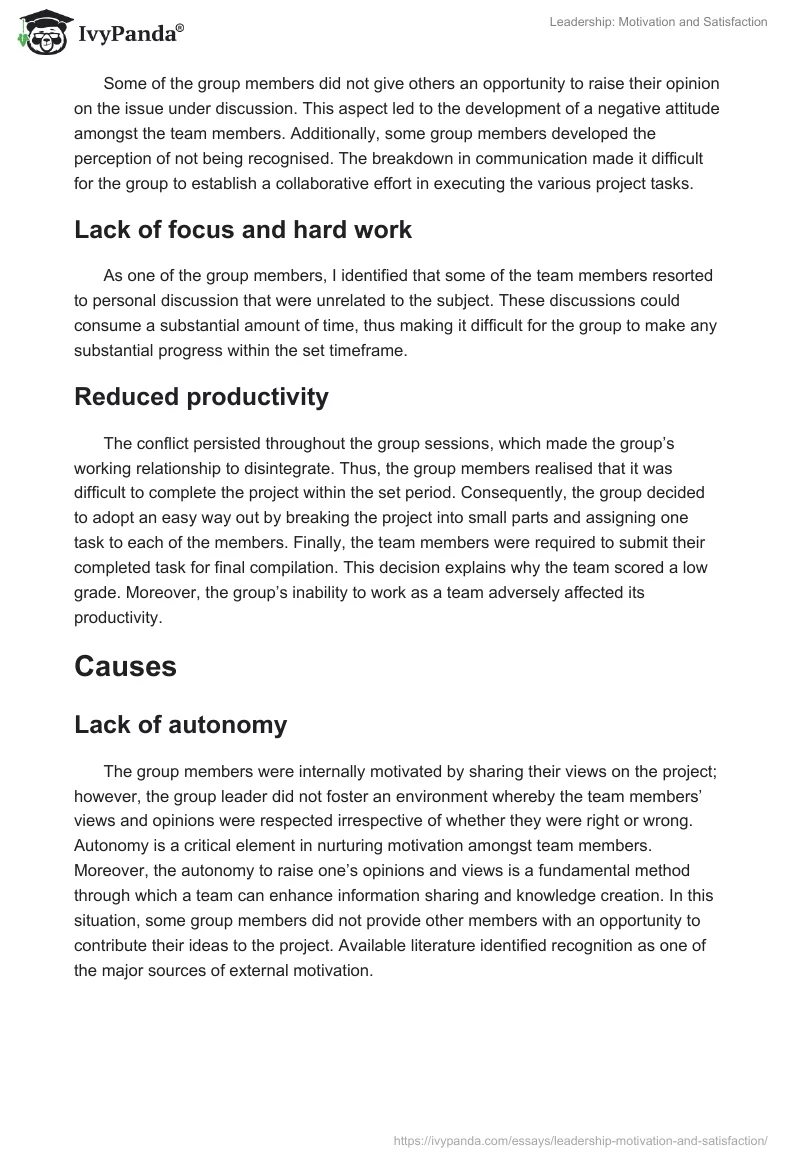 Leadership: Motivation and Satisfaction. Page 2