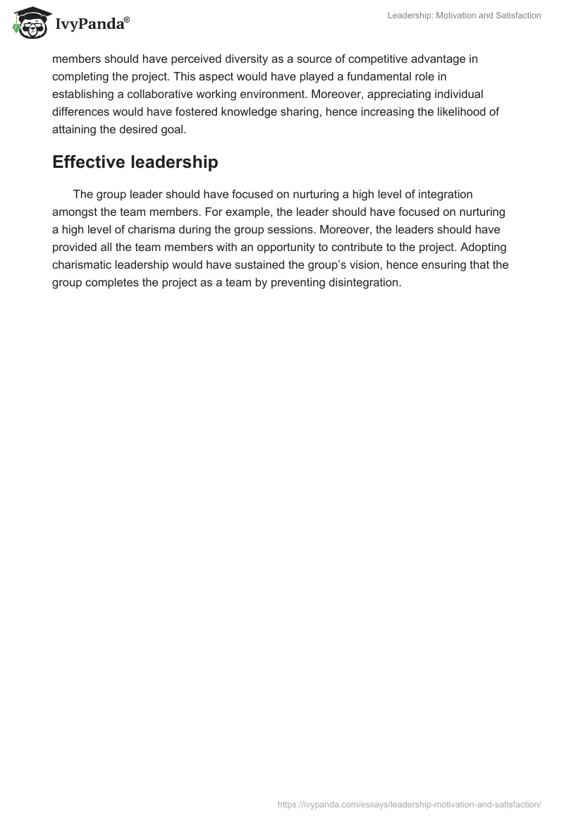 Leadership: Motivation and Satisfaction. Page 4