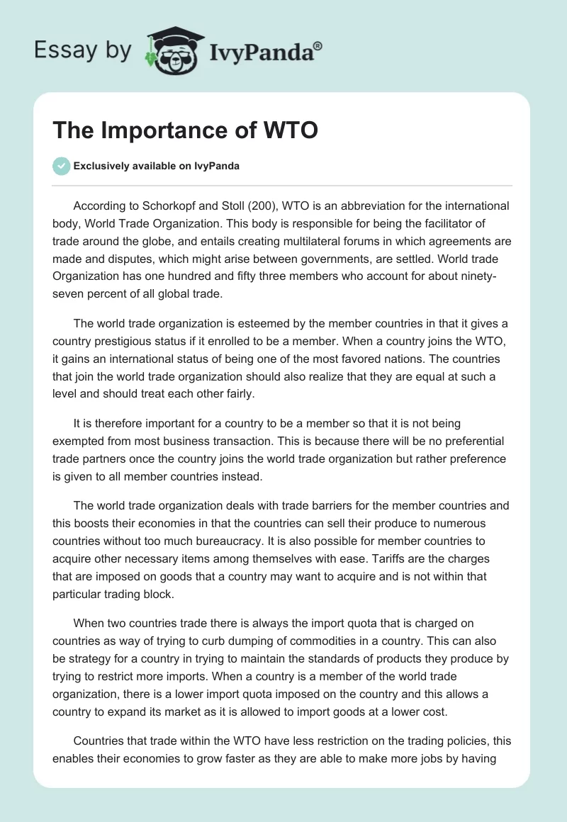 The Importance of WTO. Page 1