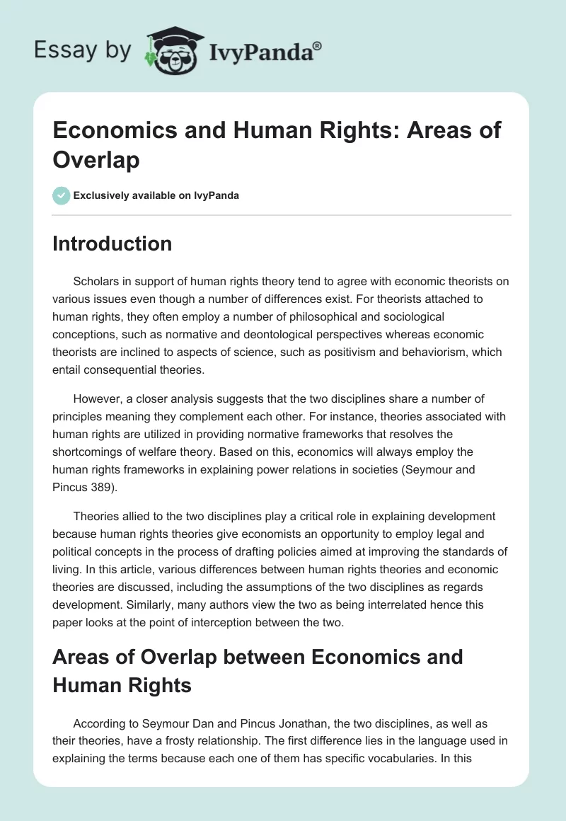 Economics and Human Rights: Areas of Overlap. Page 1