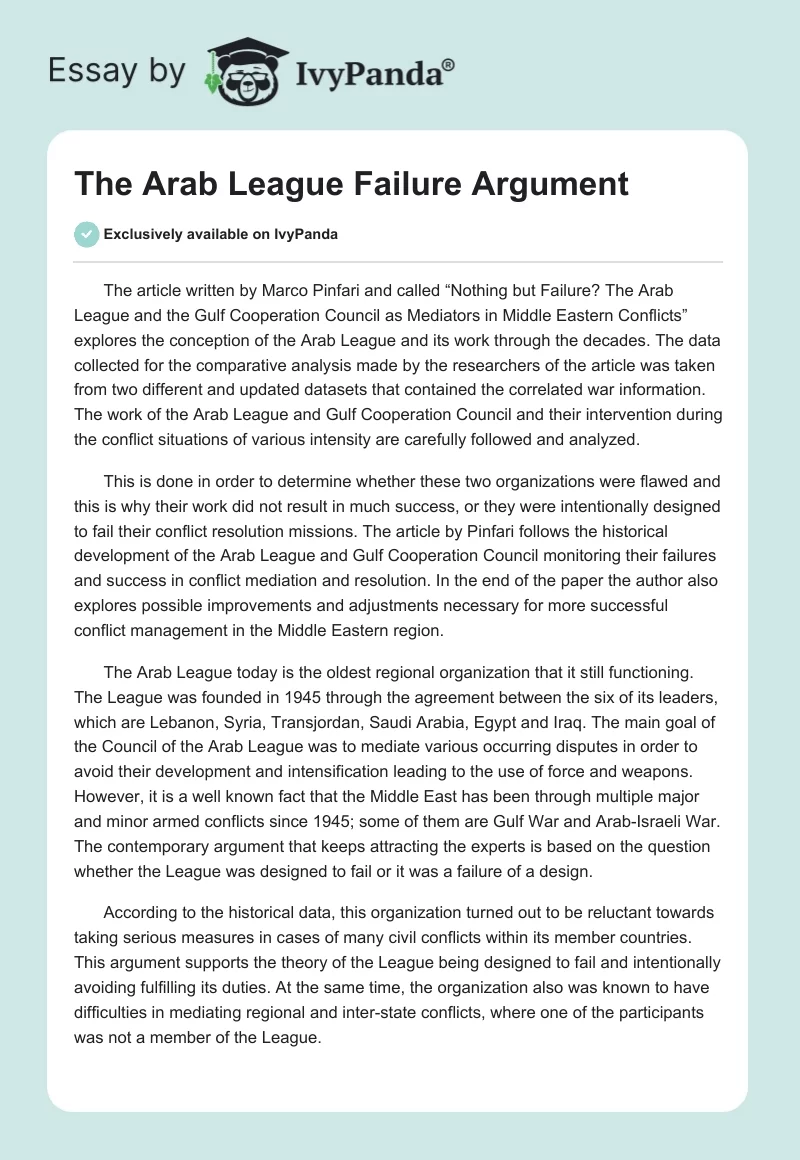 The Arab League Failure Argument. Page 1