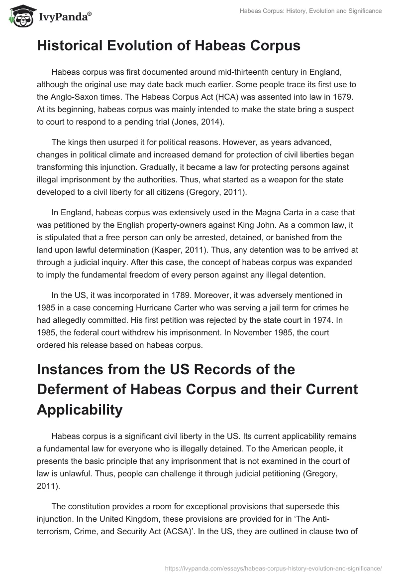 Habeas Corpus: History, Evolution and Significance. Page 2