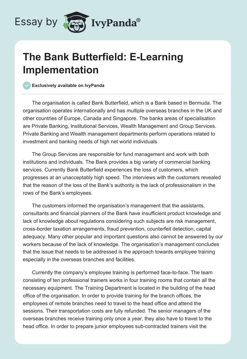 The Bank Butterfield: E-Learning Implementation. Page 1