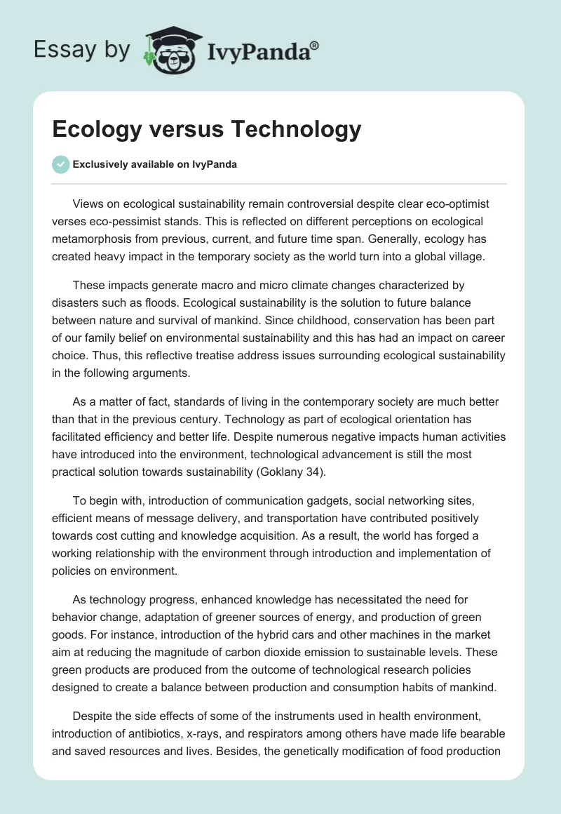 Ecology versus Technology. Page 1