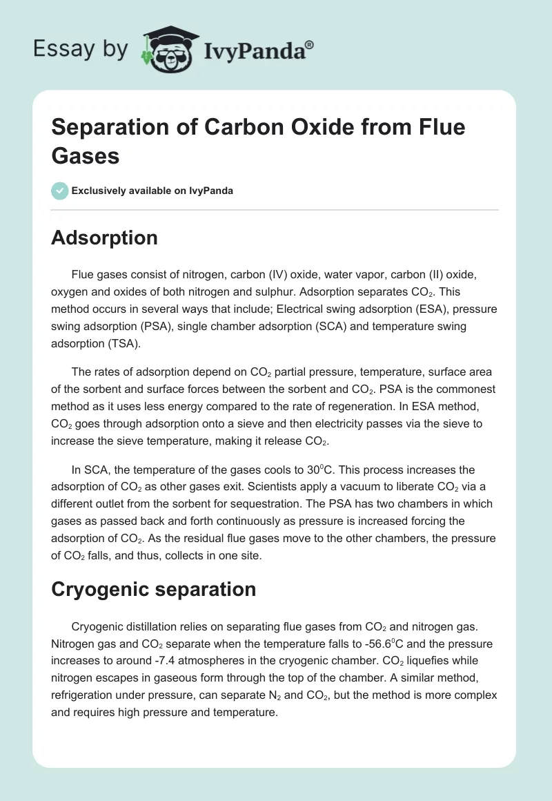 Separation of Carbon Oxide from Flue Gases. Page 1
