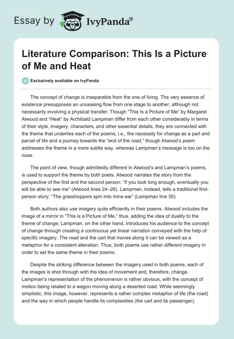 Literature Comparison: This Is a Picture of Me and Heat. Page 1