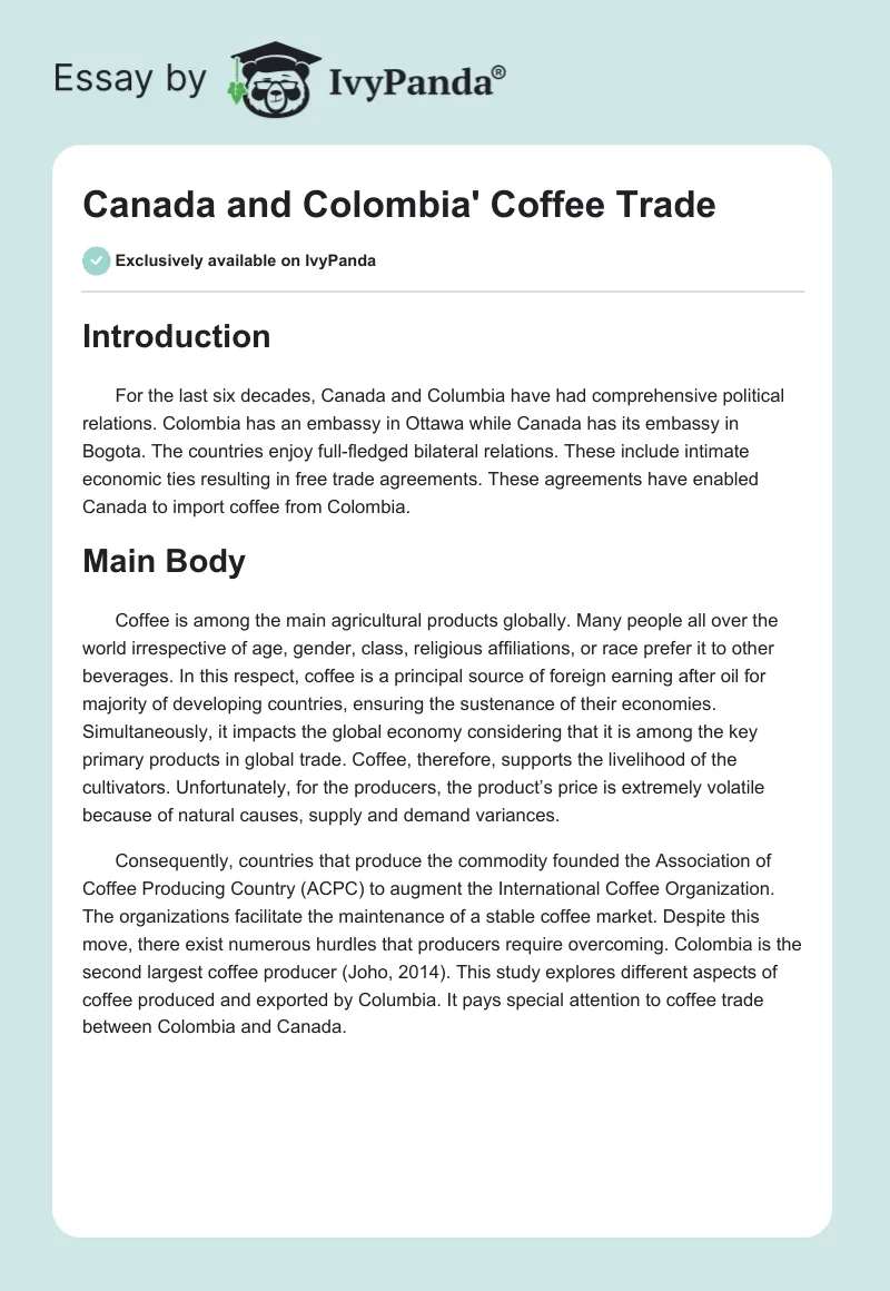 Canada and Colombia' Coffee Trade. Page 1