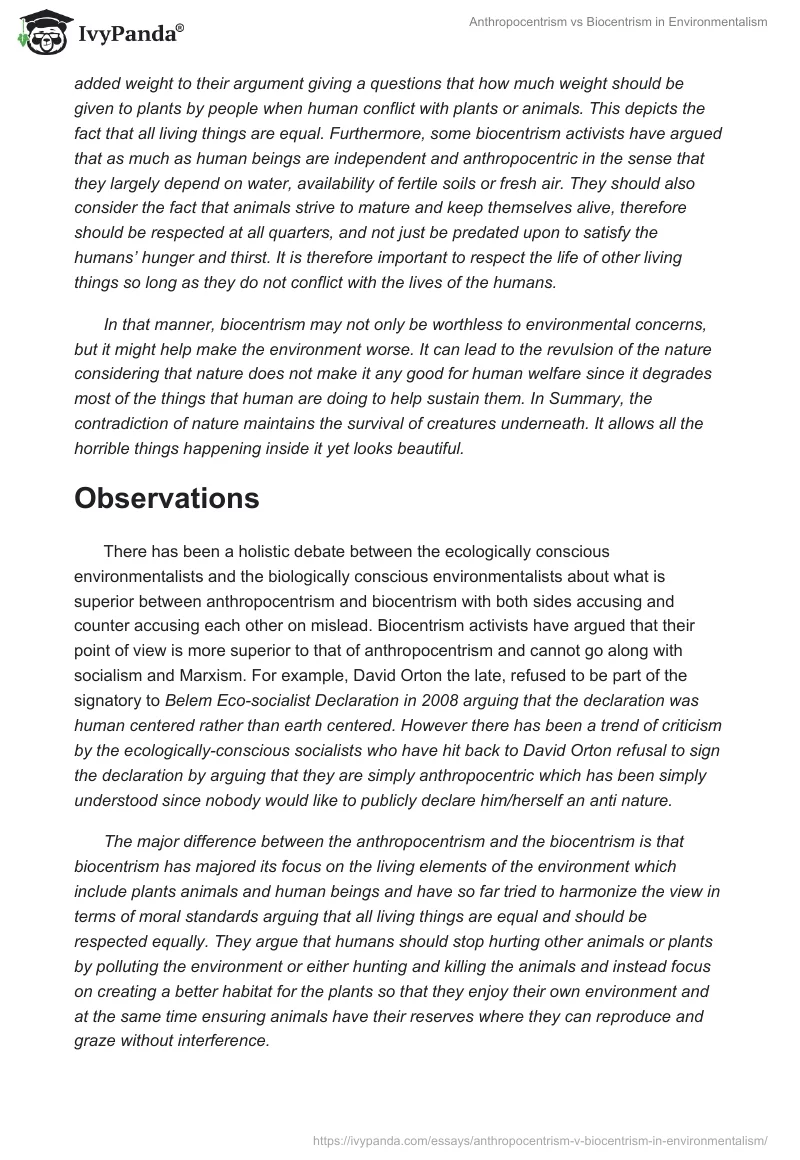 Anthropocentrism vs Biocentrism in Environmentalism. Page 5