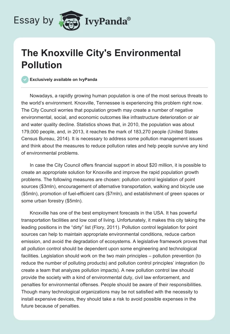 The Knoxville City’s Environmental Pollution. Page 1