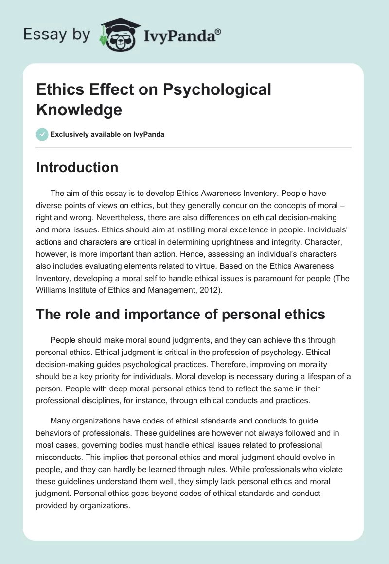 Ethics Effect on Psychological Knowledge. Page 1