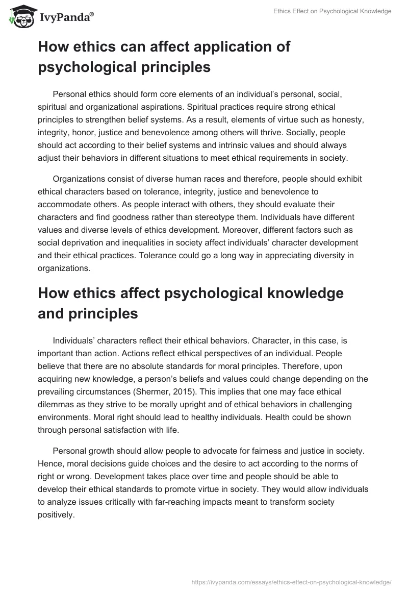 Ethics Effect on Psychological Knowledge. Page 2