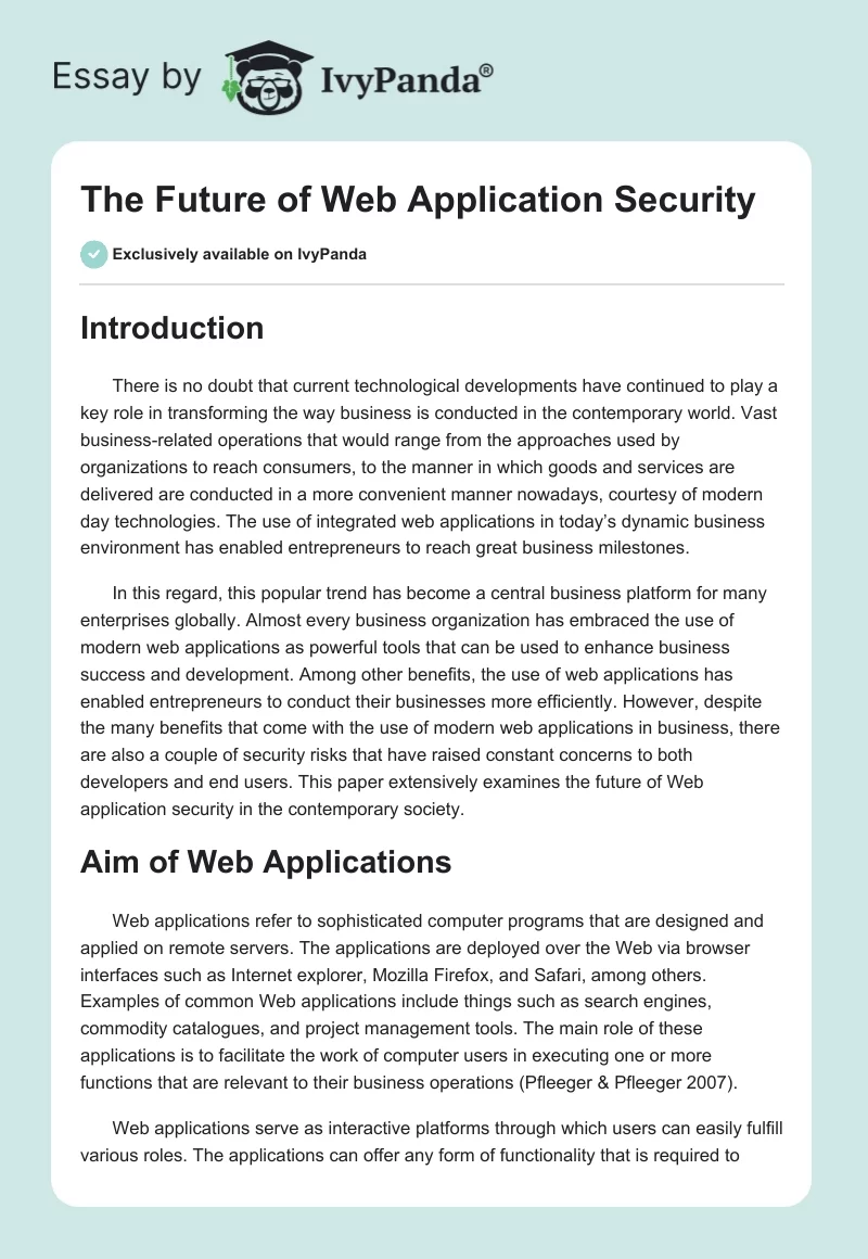 The Future of Web Application Security. Page 1