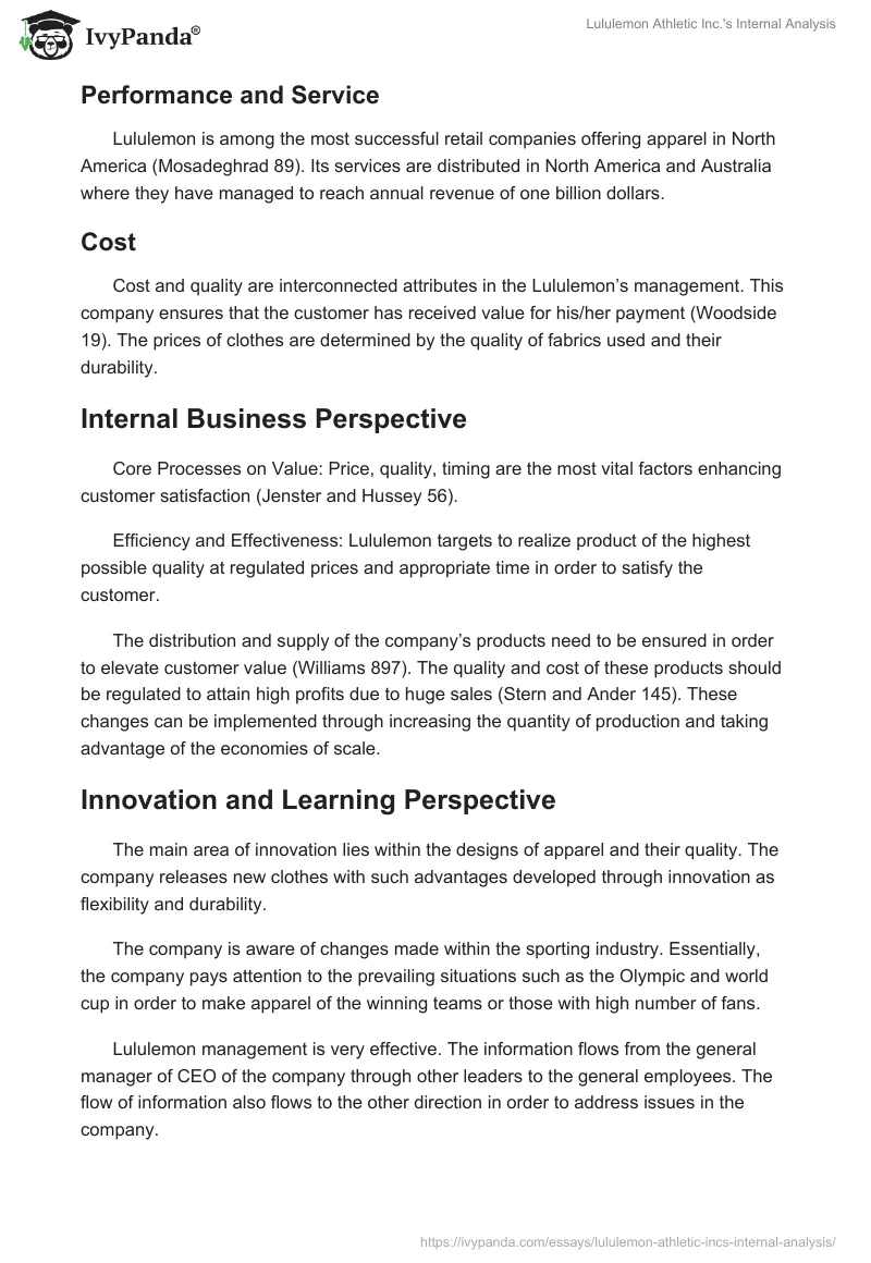 Lululemon Athletic Inc.'s Internal Analysis. Page 3