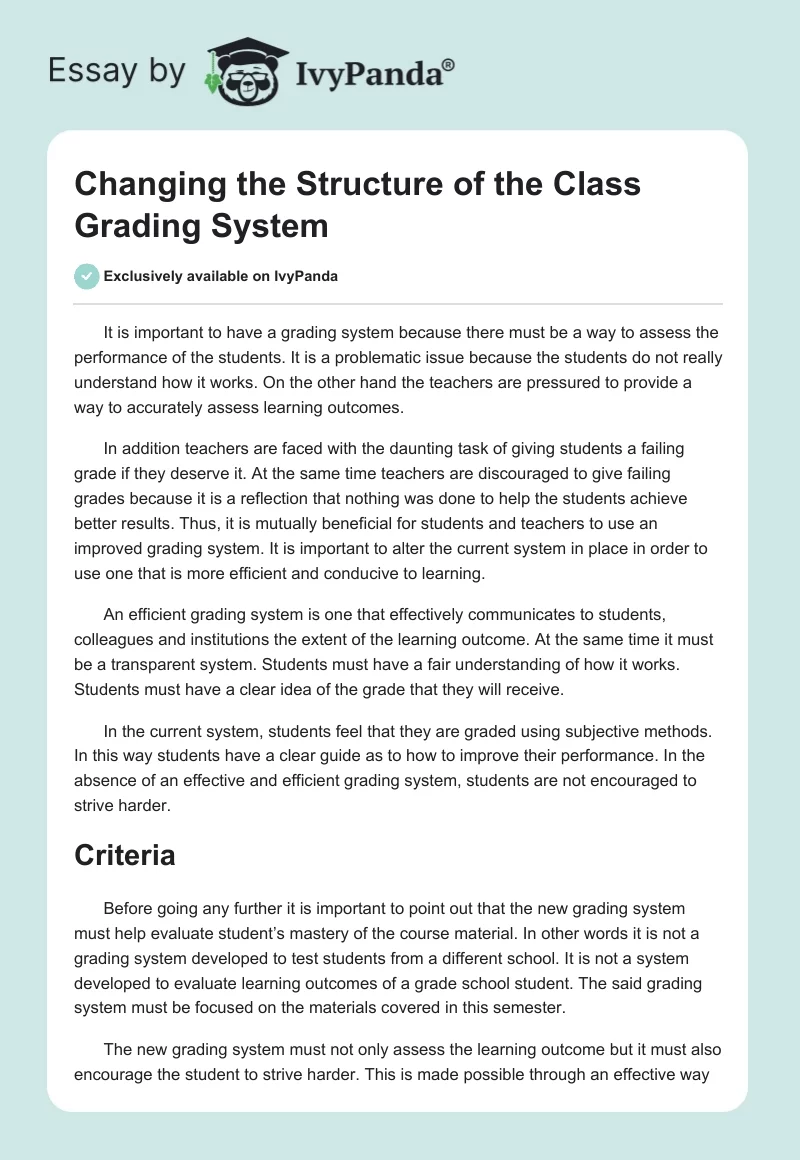 Changing the Structure of the Class Grading System. Page 1