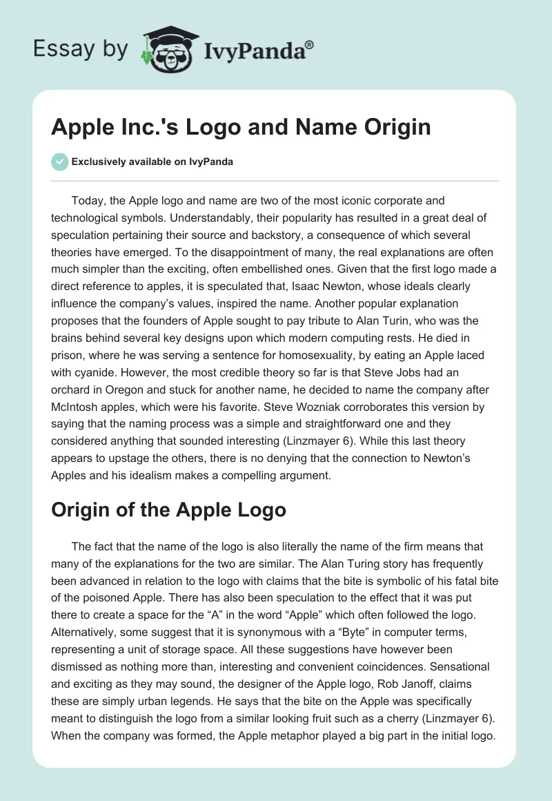 Apple Inc.'s Logo and Name Origin. Page 1