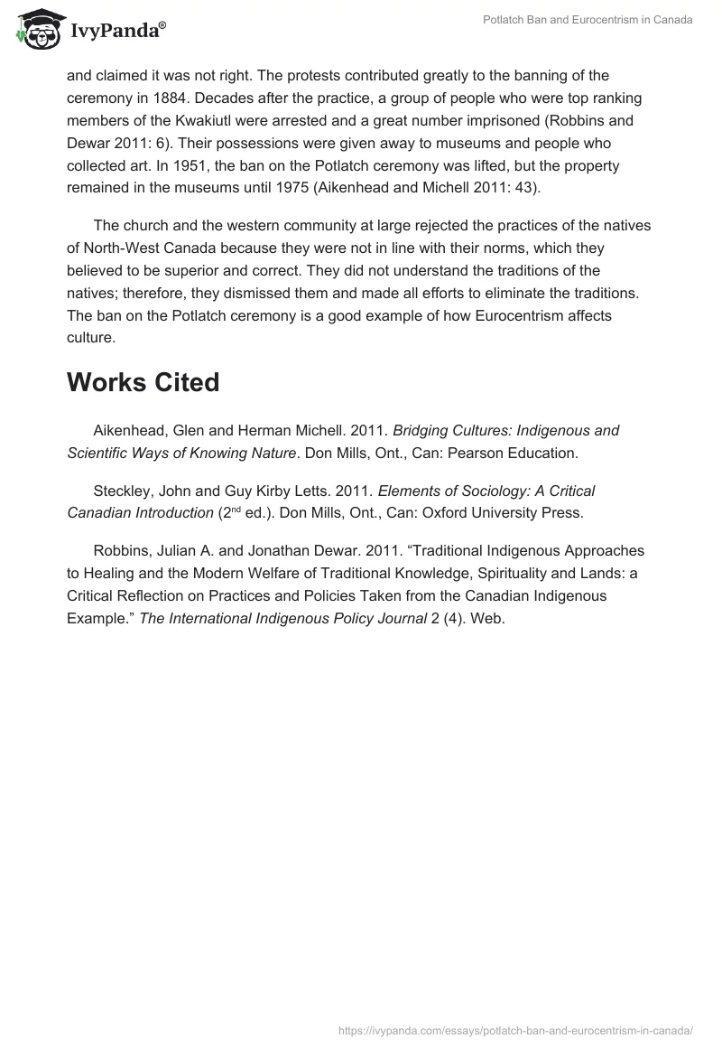 Potlatch Ban and Eurocentrism in Canada. Page 2