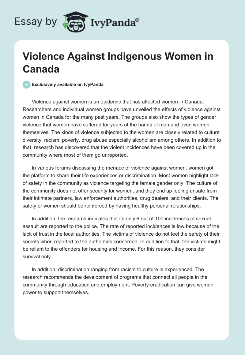 Violence Against Indigenous Women in Canada. Page 1