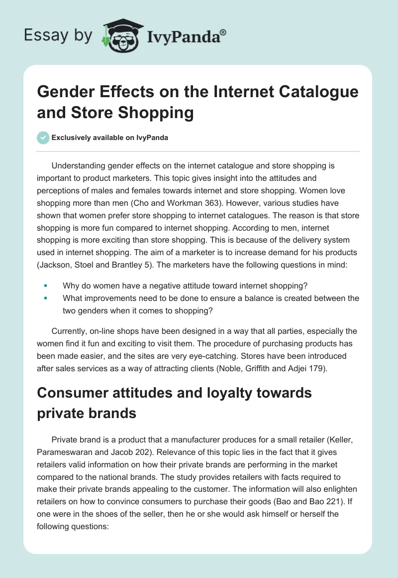 Gender Effects on the Internet Catalogue and Store Shopping. Page 1