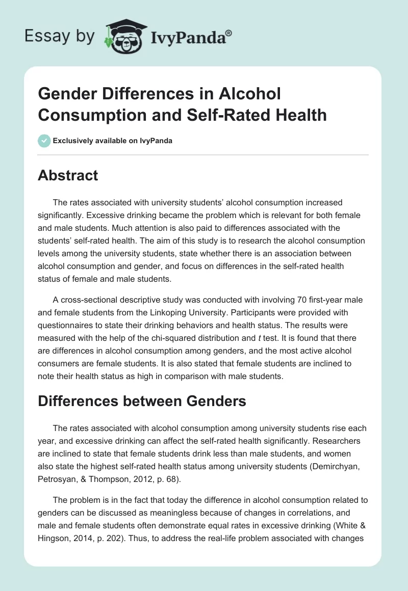 Gender Differences in Alcohol Consumption and Self-Rated Health. Page 1