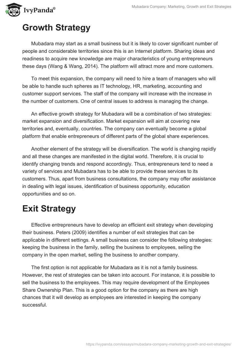 Mubadara Company: Marketing, Growth and Exit Strategies. Page 2