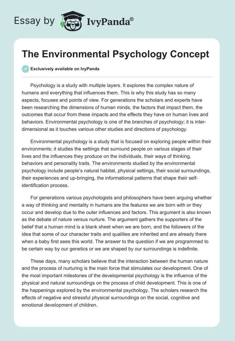 The Environmental Psychology Concept. Page 1