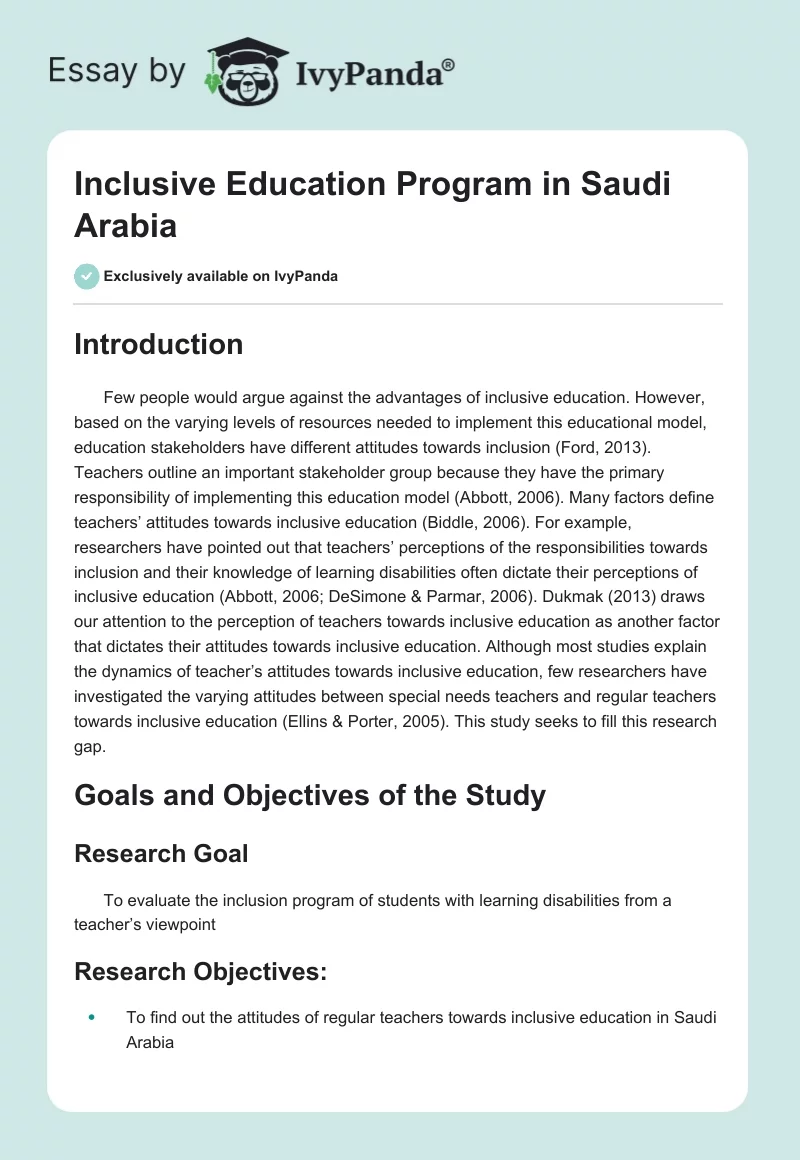 Inclusive Education Program in Saudi Arabia. Page 1
