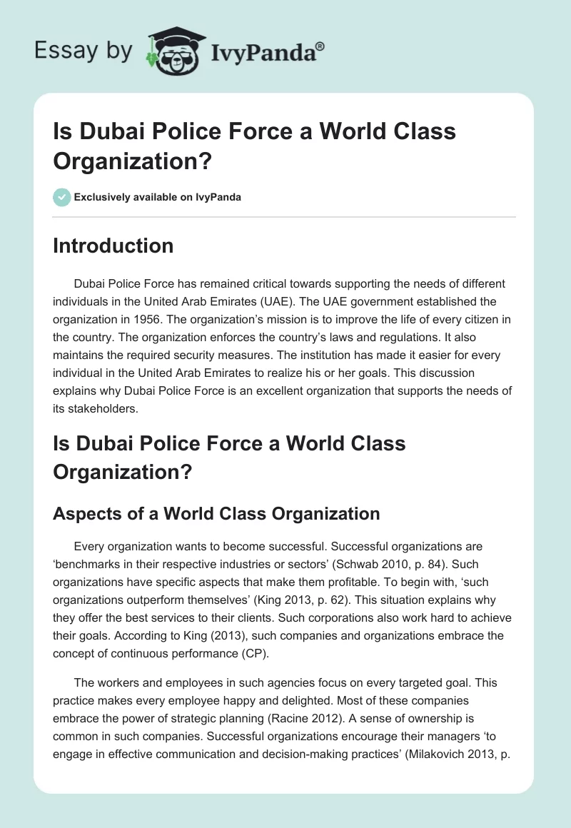 Is Dubai Police Force a World Class Organization?. Page 1
