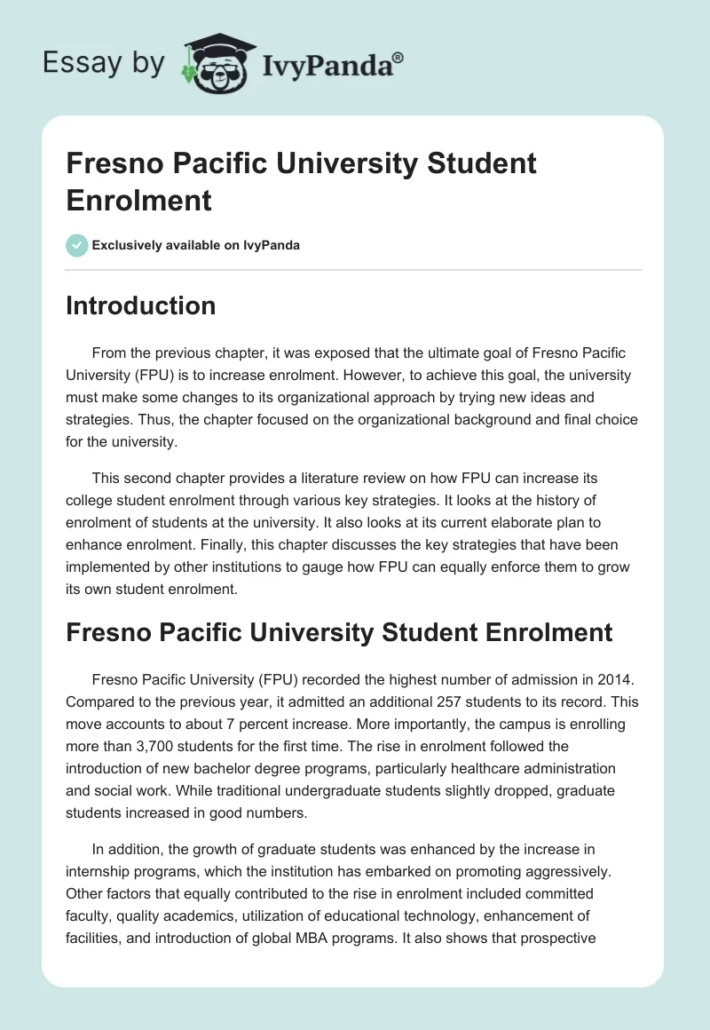 Fresno Pacific University Student Enrolment. Page 1