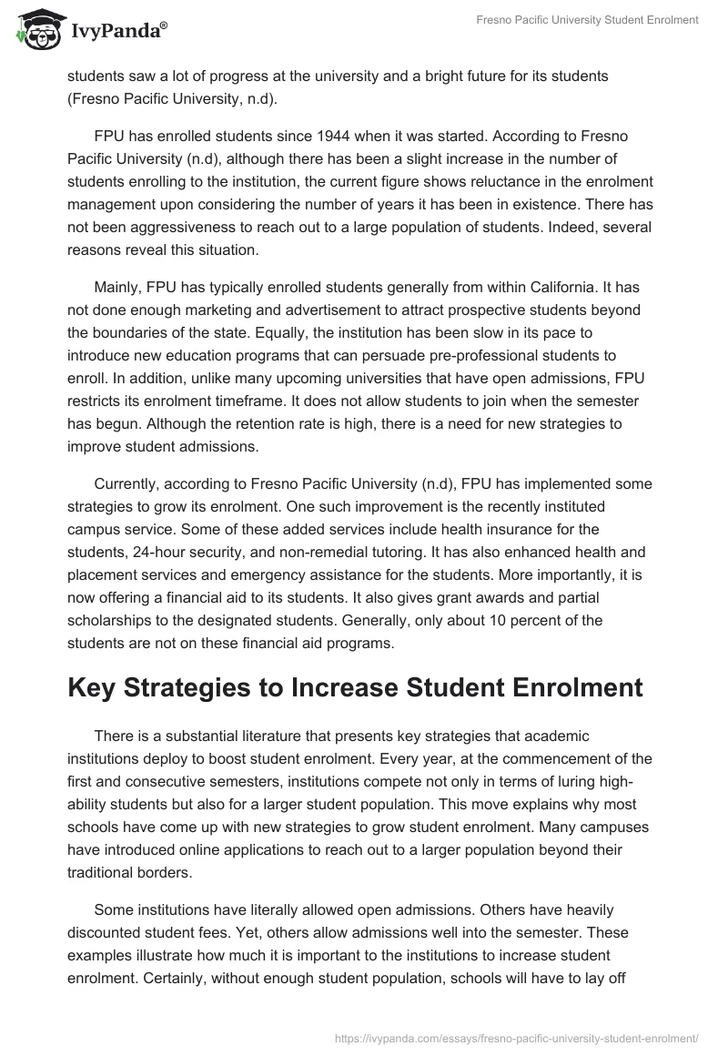 Fresno Pacific University Student Enrolment. Page 2