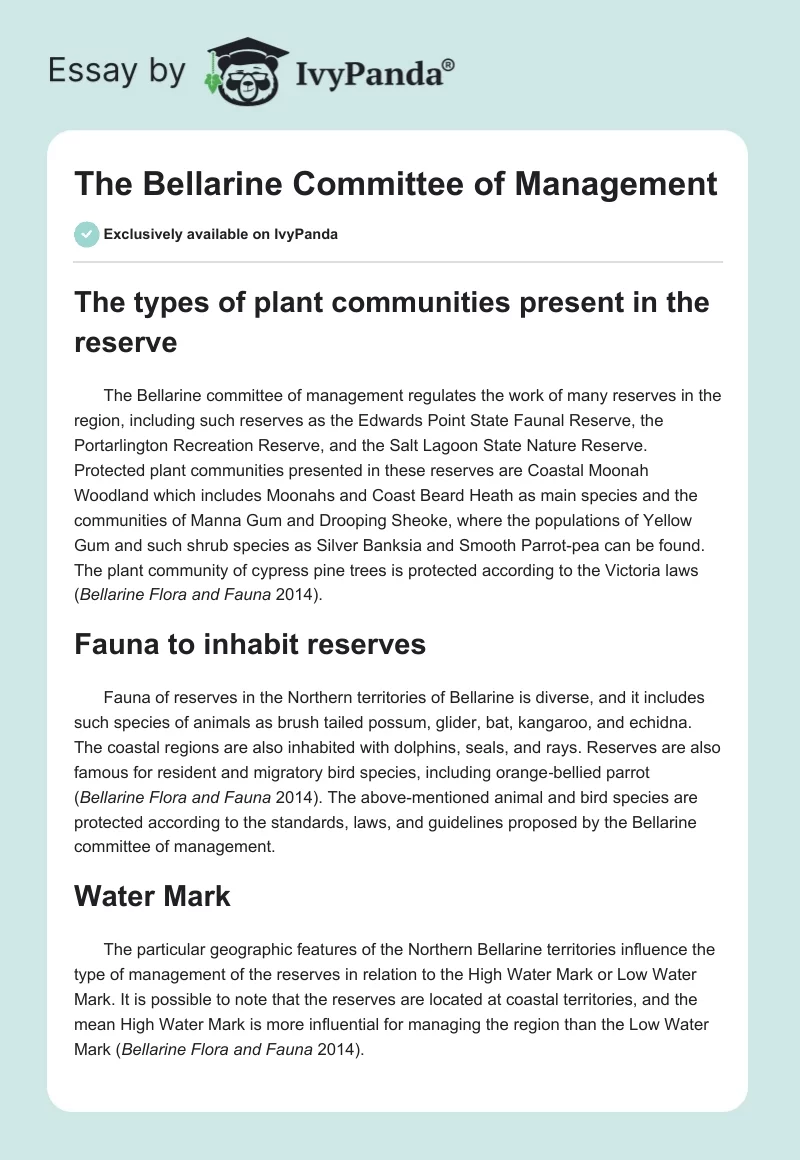 The Bellarine Committee of Management. Page 1