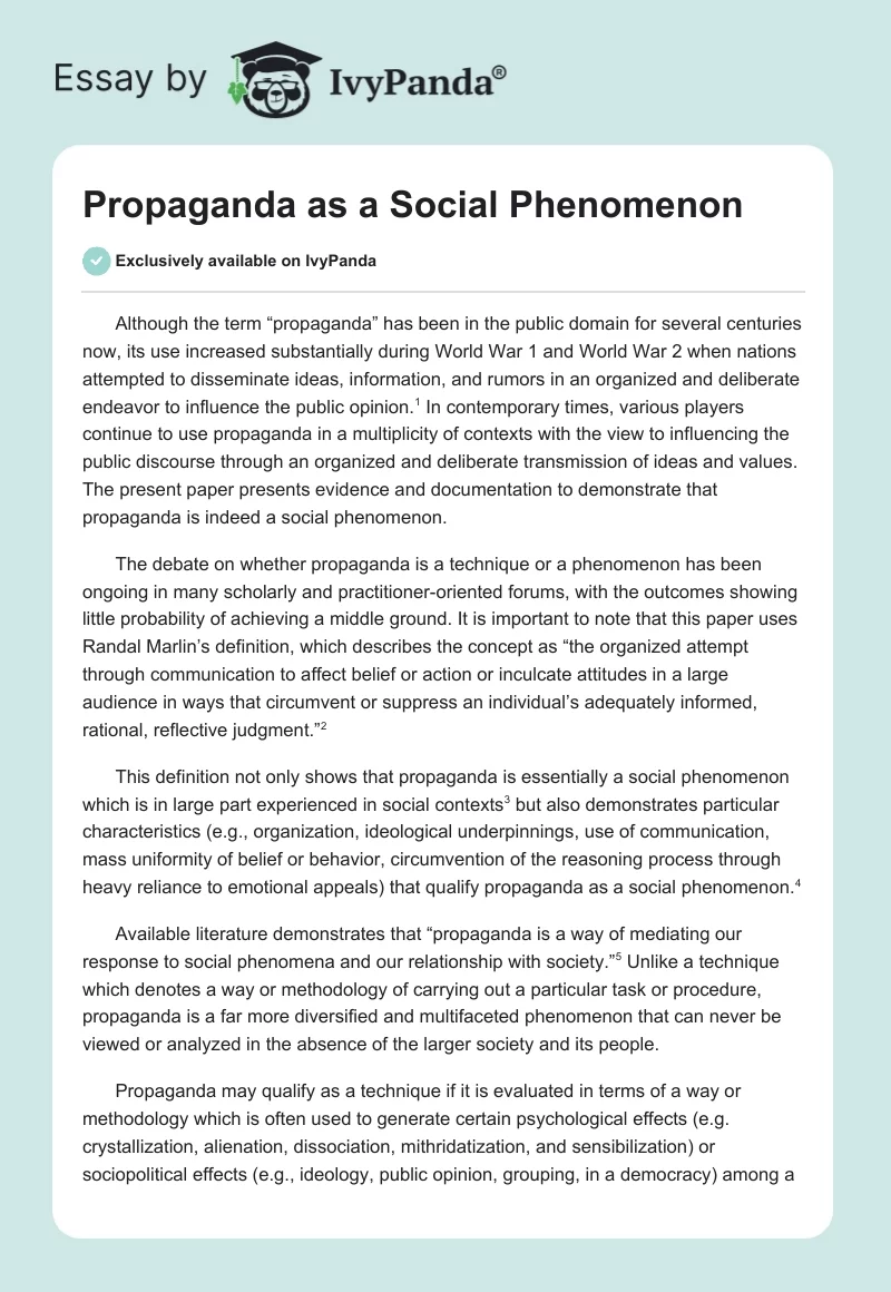 Propaganda as a Social Phenomenon. Page 1