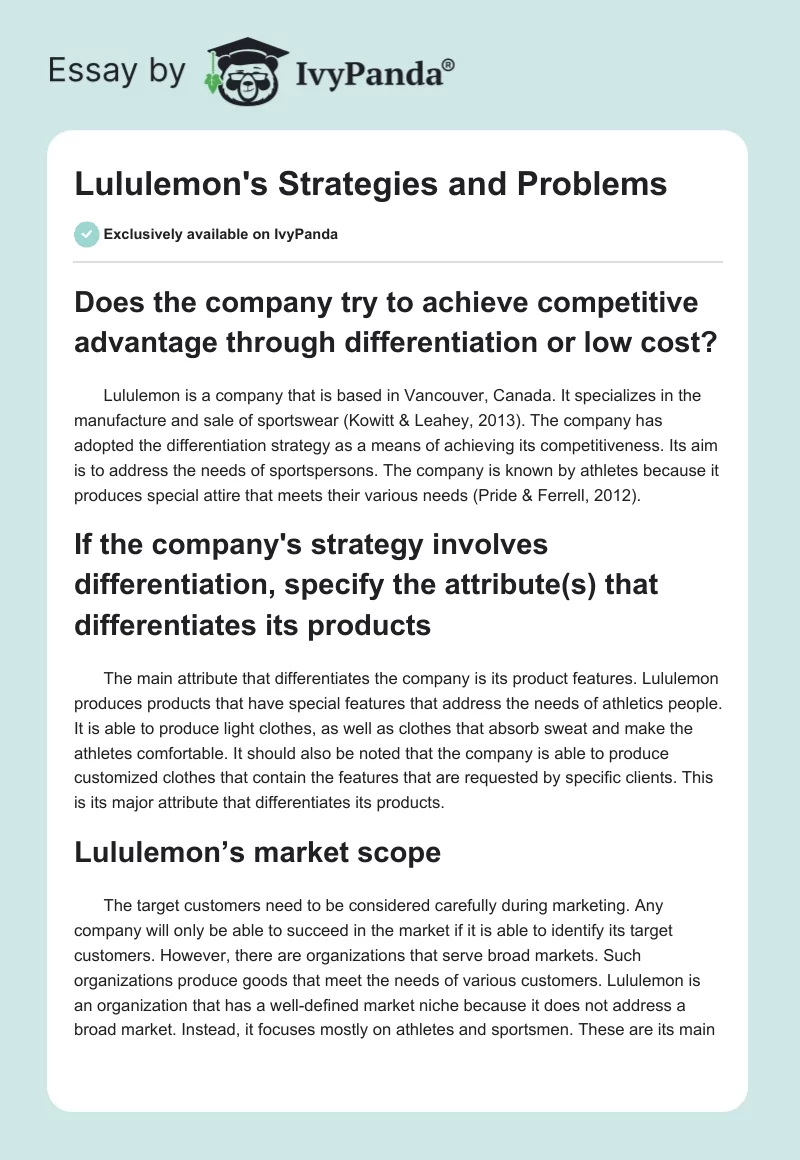 Lululemon's Strategies and Problems. Page 1