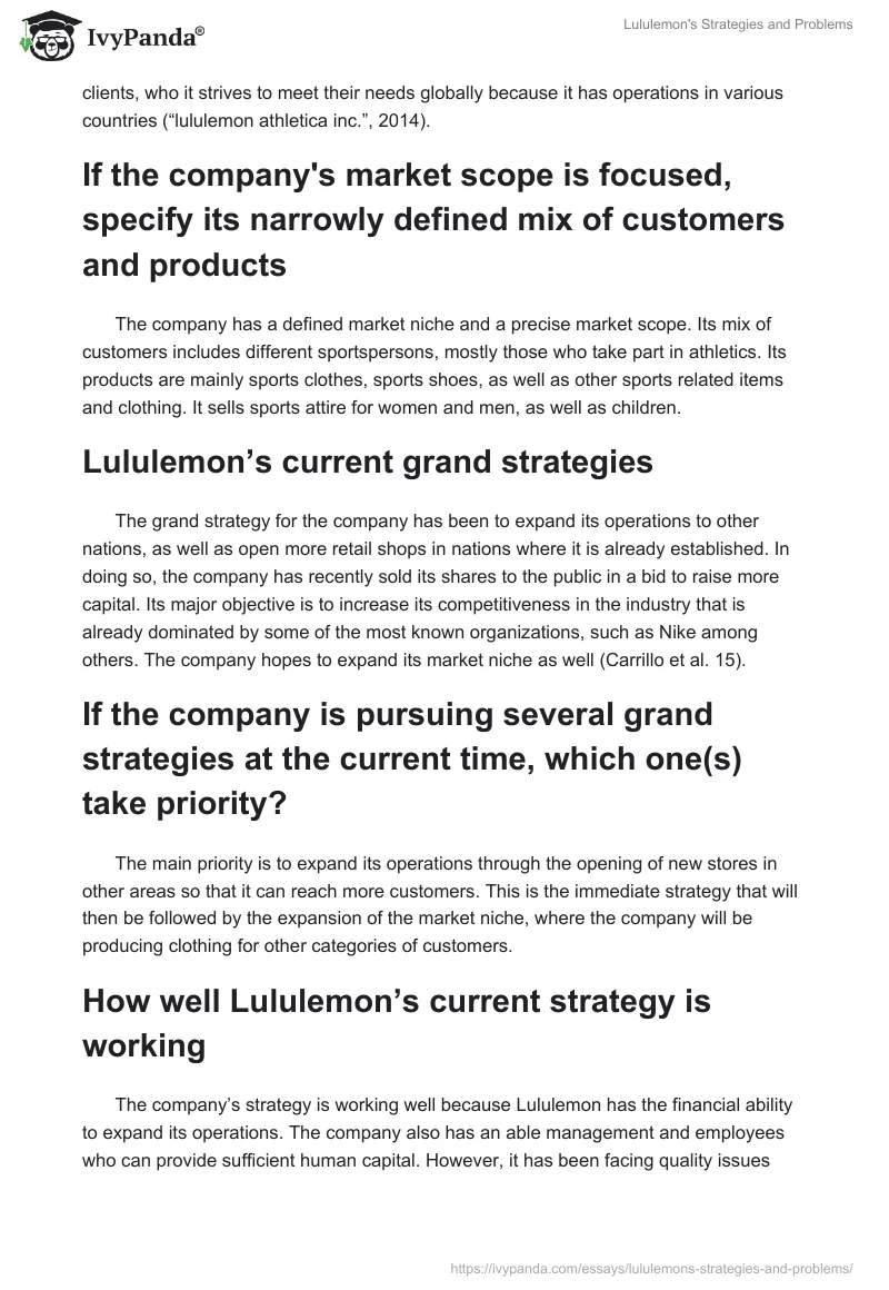Lululemon's Strategies and Problems. Page 2
