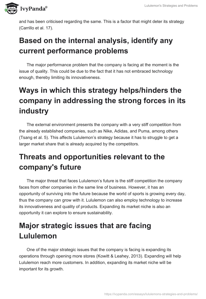 Lululemon's Strategies and Problems. Page 3