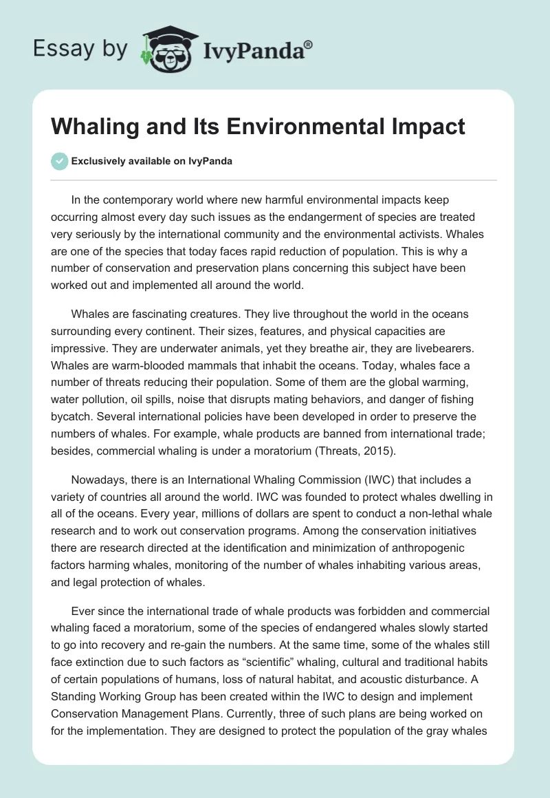 Whaling and Its Environmental Impact. Page 1