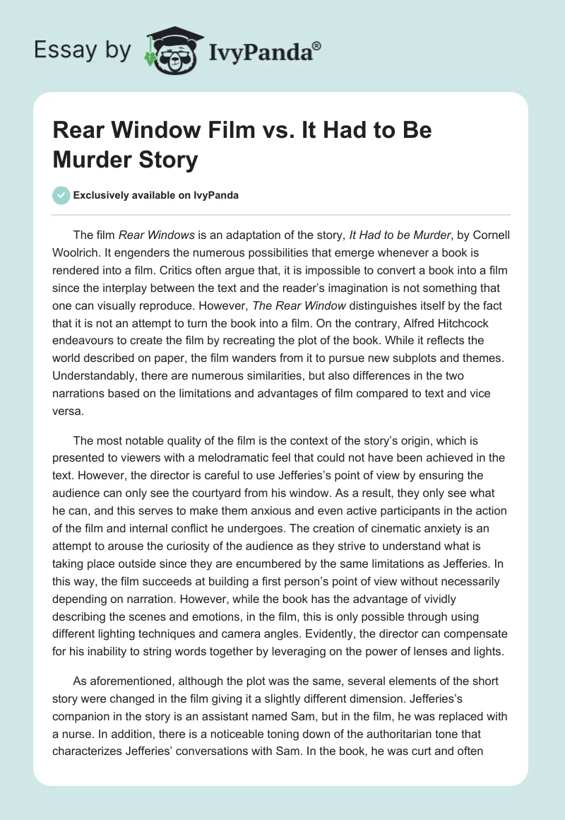 "Rear Window" Film vs. "It Had to Be Murder" Story. Page 1